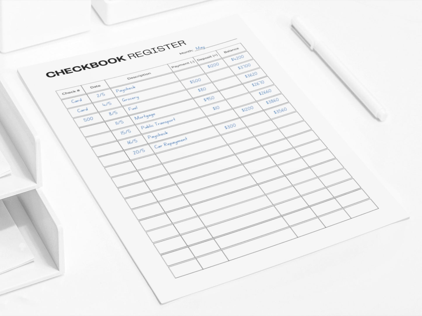 Checkbook Register Printable | Transaction Log | Expense Tracker