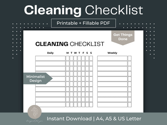 Cleaning Checklist | Adult Chore Chart | Printable Cleaning Planner