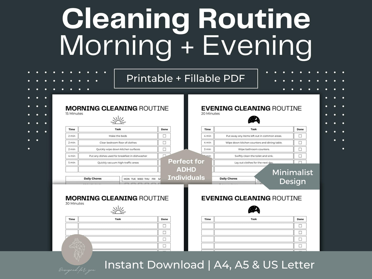 Cleaning Routine | Morning + Evening Cleaning Schedule Printable