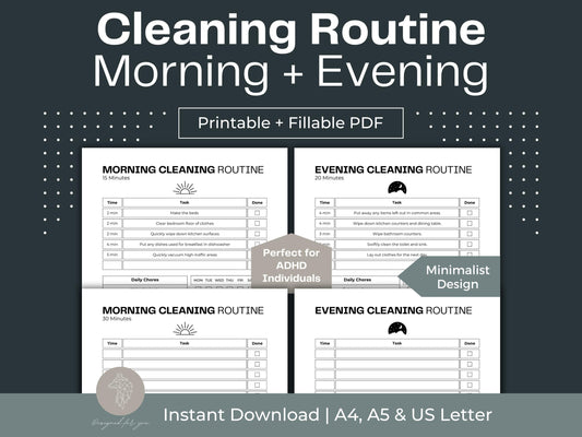 Cleaning Routine | Morning + Evening Cleaning Schedule Printable