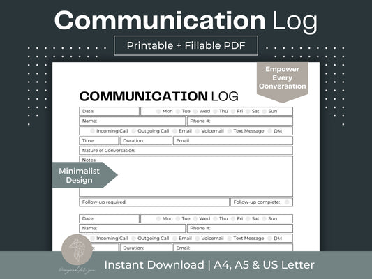 Communication Log | Printable Call Tracker | Small Business Notes