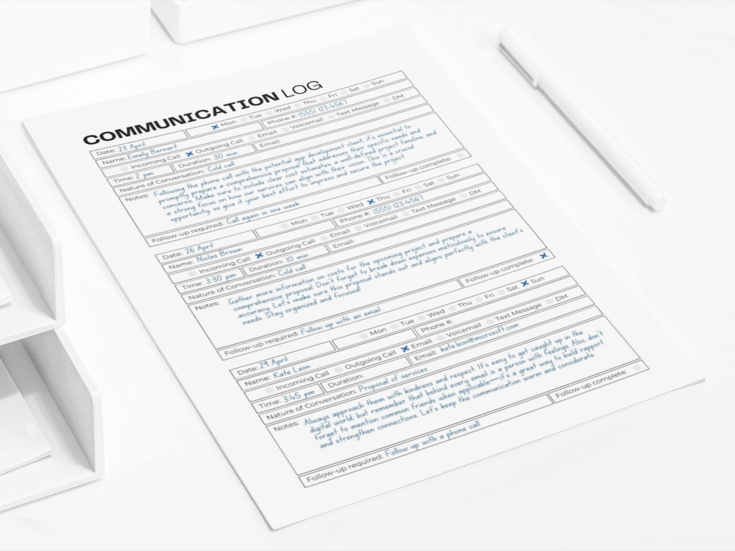 Communication Log | Printable Call Tracker | Small Business Notes