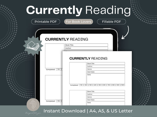 Currently Reading Template | Reading Planner Insert | Book Planner