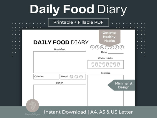 Daily Food Diary | Daily Food Journal | Calorie Intake Tracker