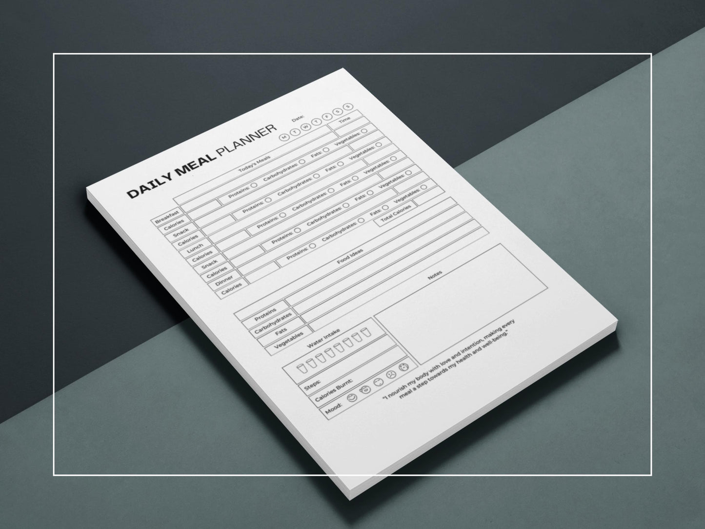 Daily Meal Planner | Weight Loss Printable | Daily Meal Plan Template