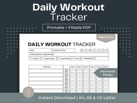 Daily Workout Tracker | Weight Loss Printable | Daily Workout Planner