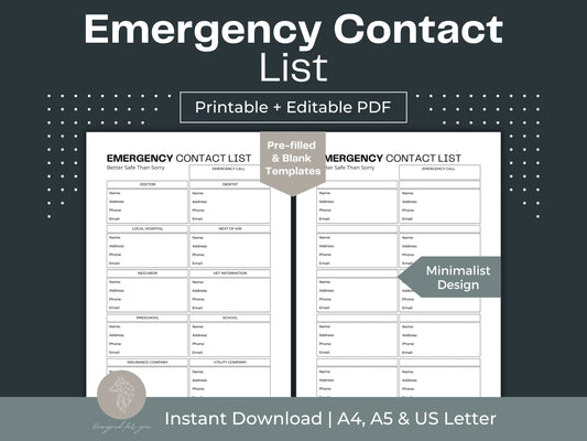Emergency Contact List | Medical Contacts List