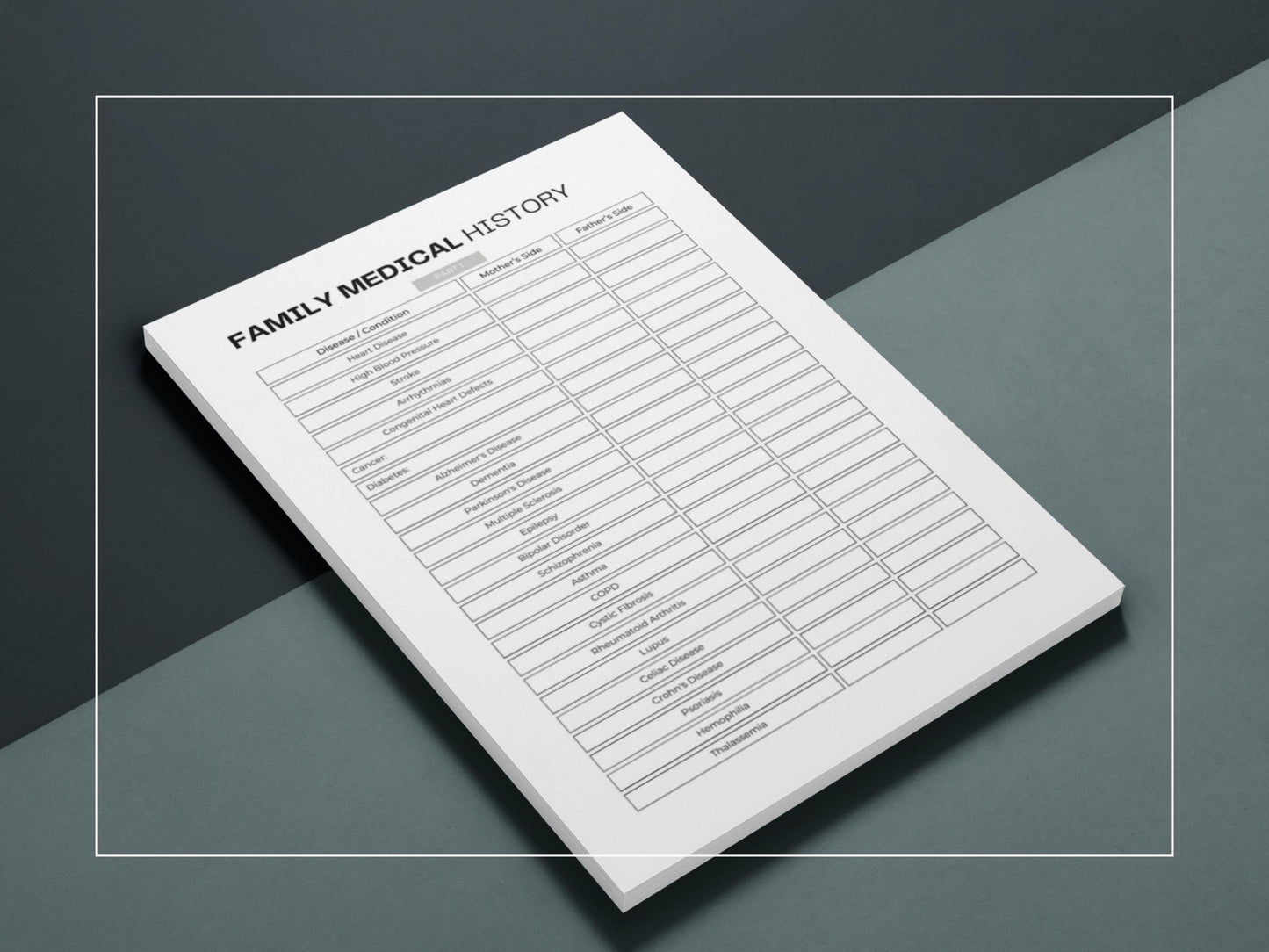 Family Medical History Printable | Personal Medical History Form