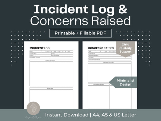 Incident Log | Concerns Raised Template | Child Custody Planner