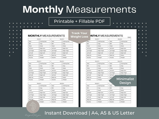Monthly Measurements | Weight Loss Printable | Weight Loss Motivation