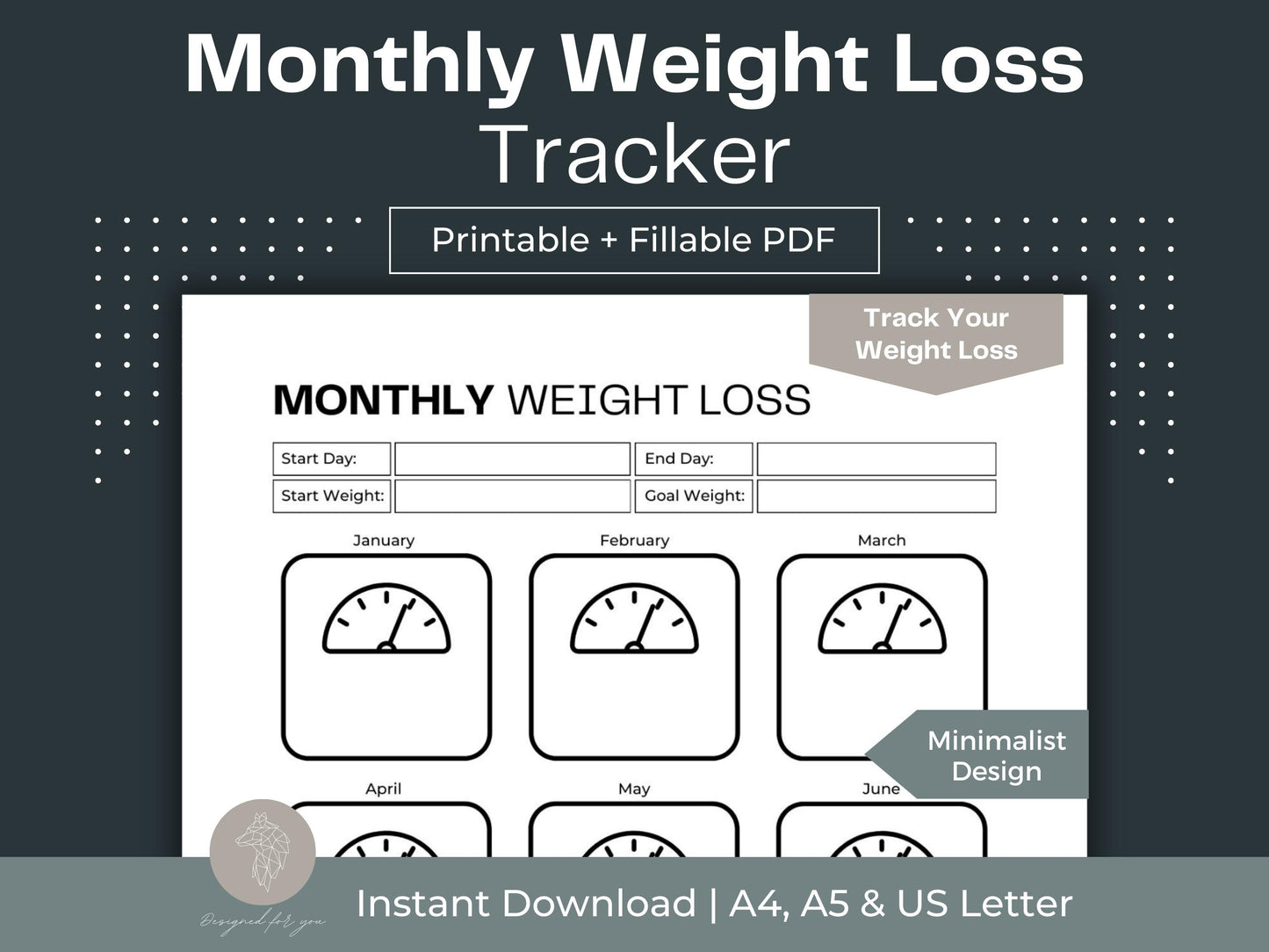 Monthly Weight Loss Tracker | Printable Visual Weight Loss Journey