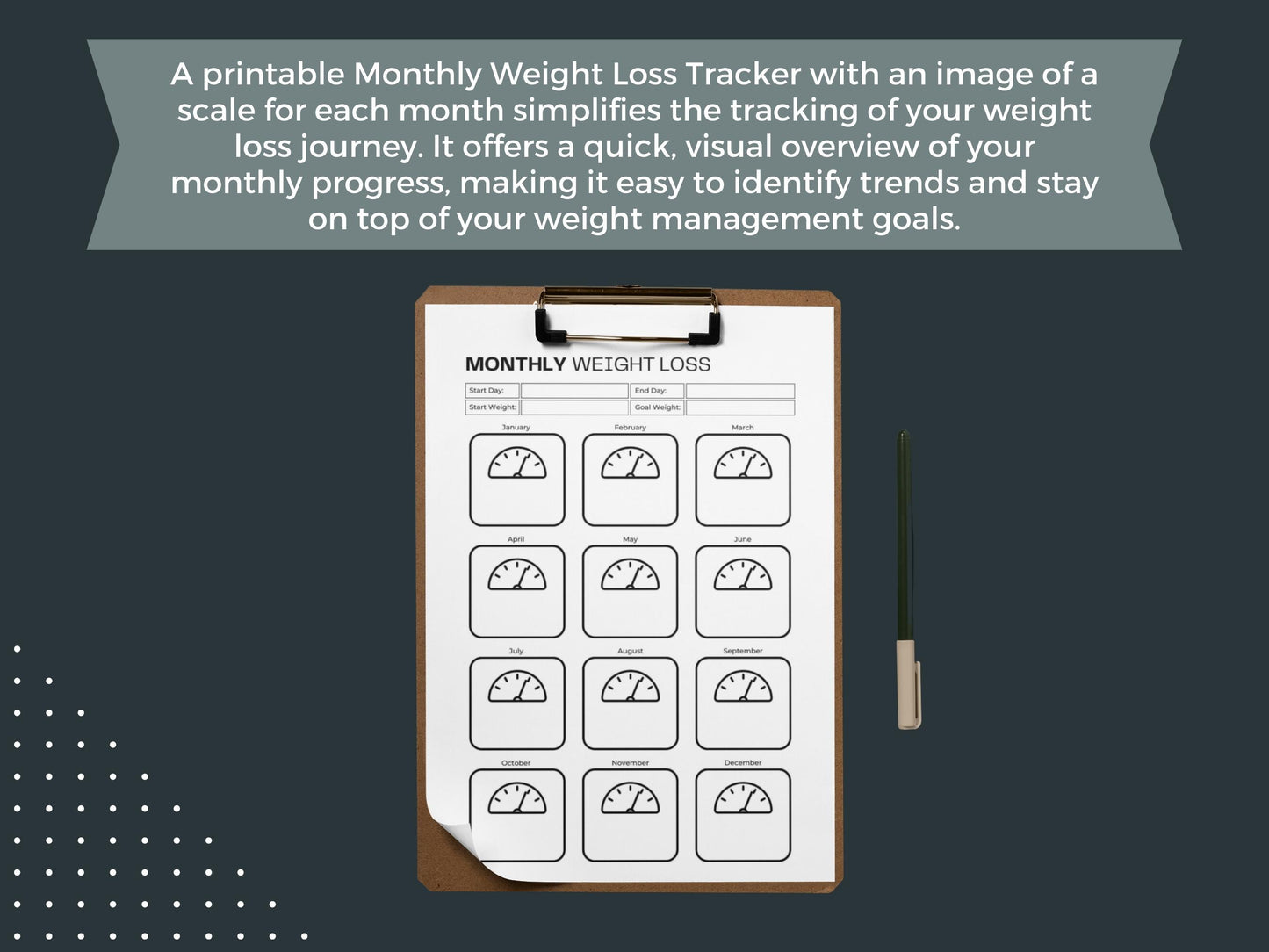 Monthly Weight Loss Tracker | Printable Visual Weight Loss Journey