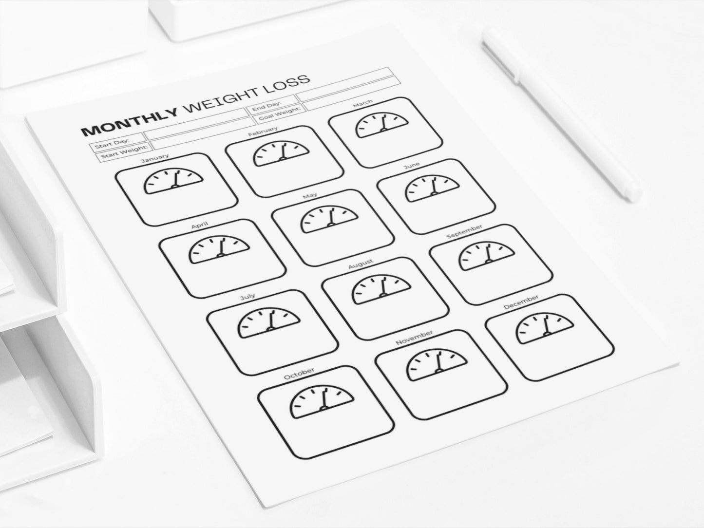Monthly Weight Loss Tracker | Printable Visual Weight Loss Journey