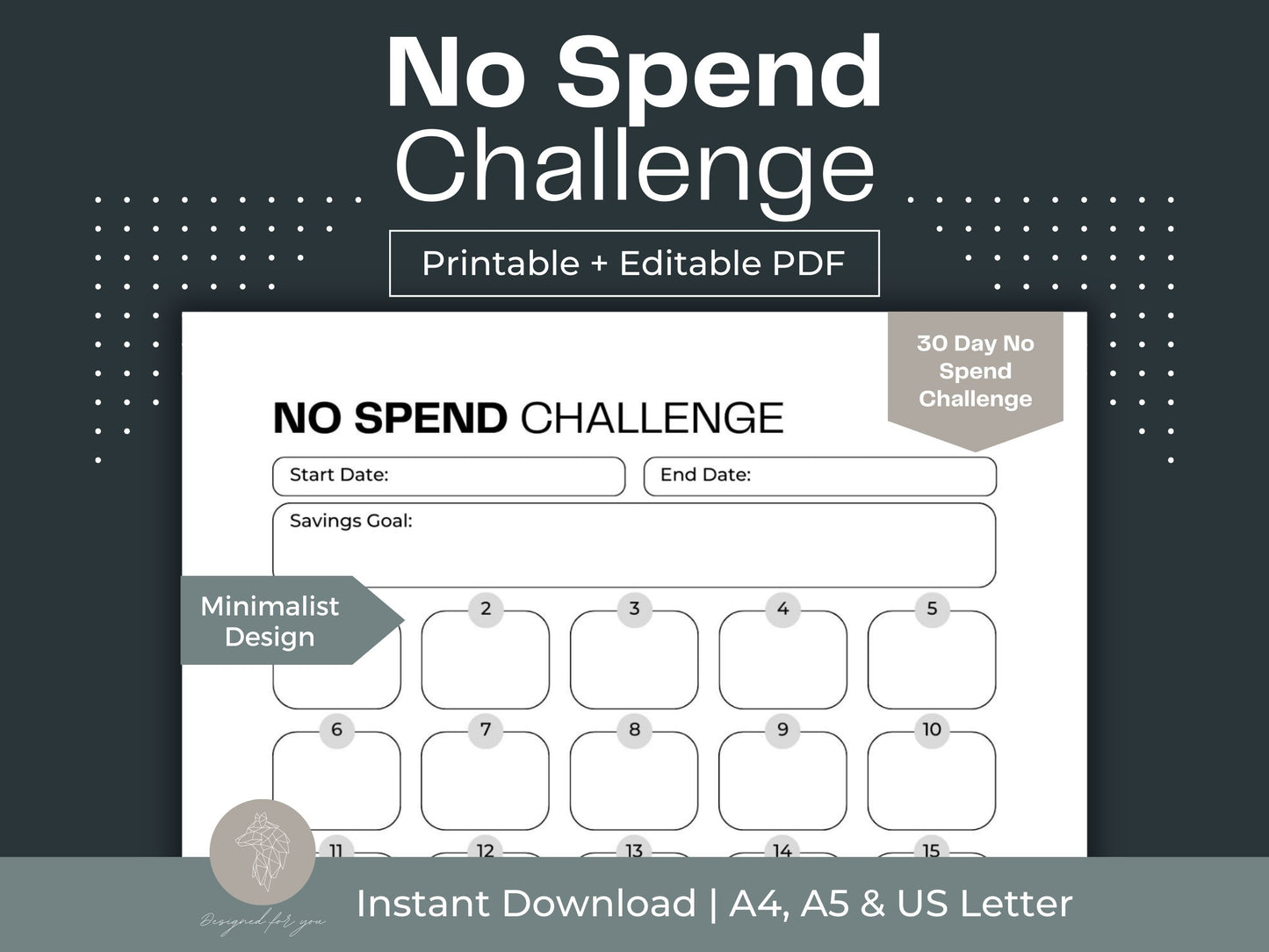 No Spend Challenge | No Spend Day Tracker | Save Money Challenge