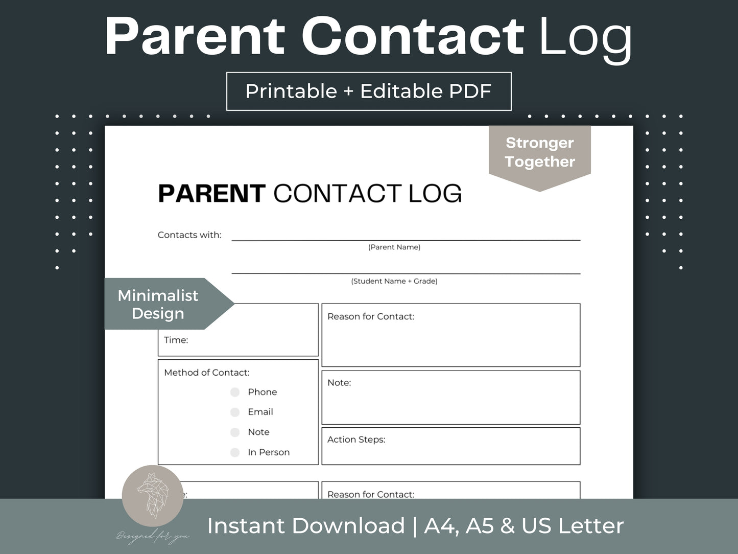 Parent Contact Log | Printable Communication Log | Contact Paper