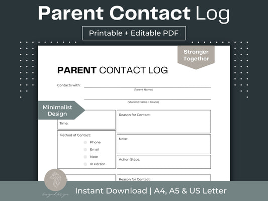 Parent Contact Log | Printable Communication Log | Contact Paper
