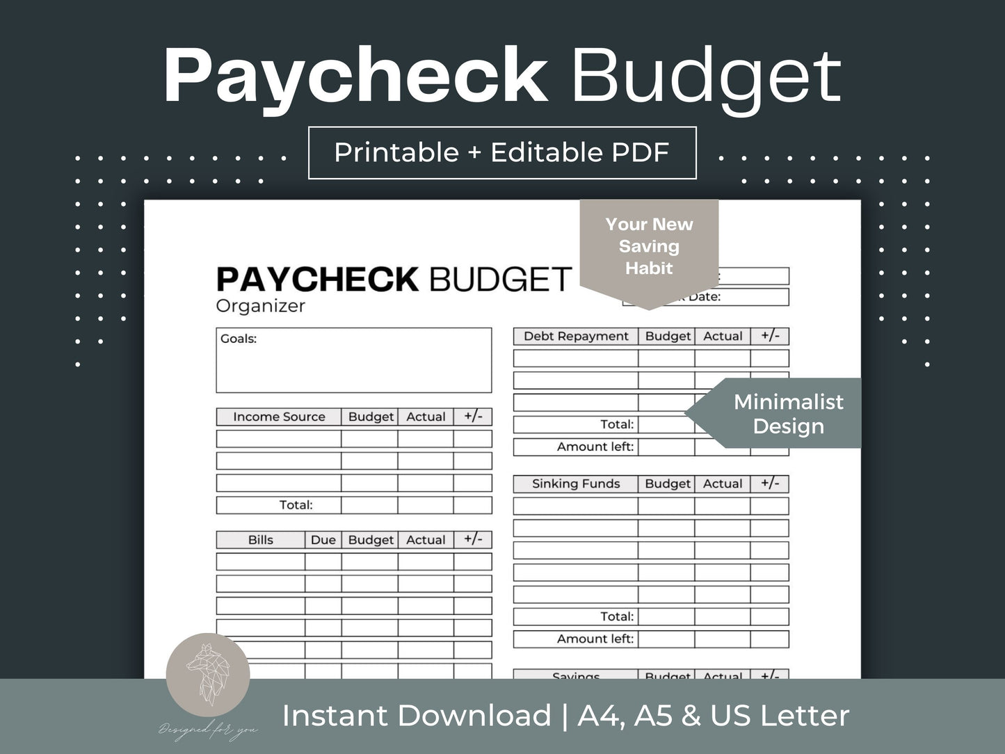 Paycheck Budget | Bill Tracker | Savings Challenge