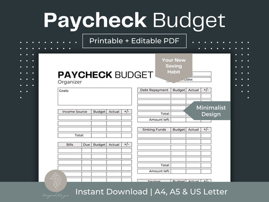 Paycheck Budget | Bill Tracker | Savings Challenge