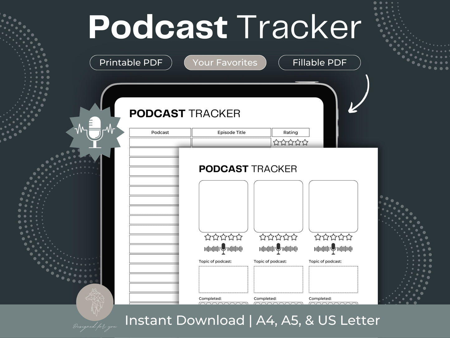 Podcast Tracker | Reading Planner | Podcast Log