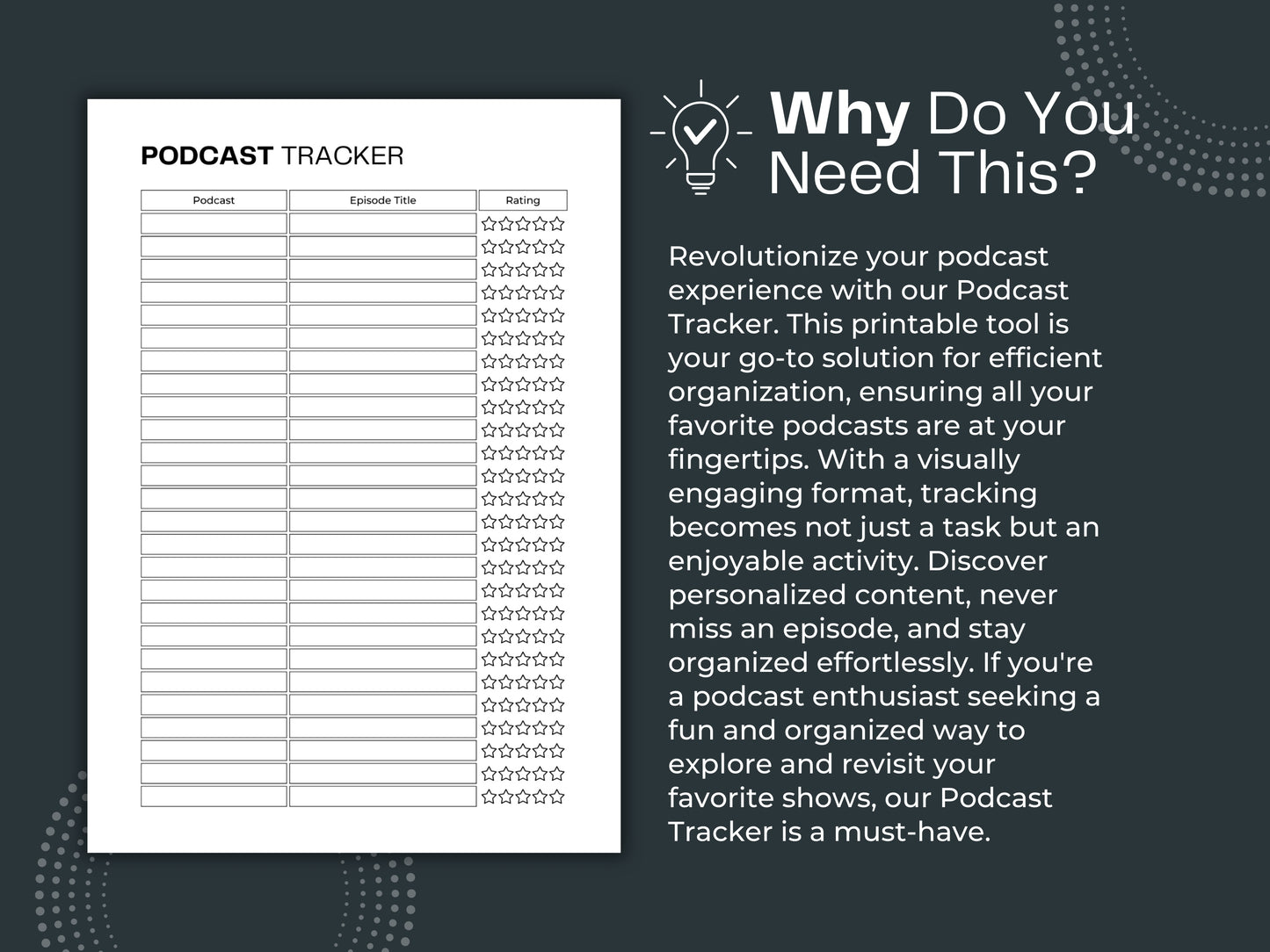 Podcast Tracker | Reading Planner | Podcast Log