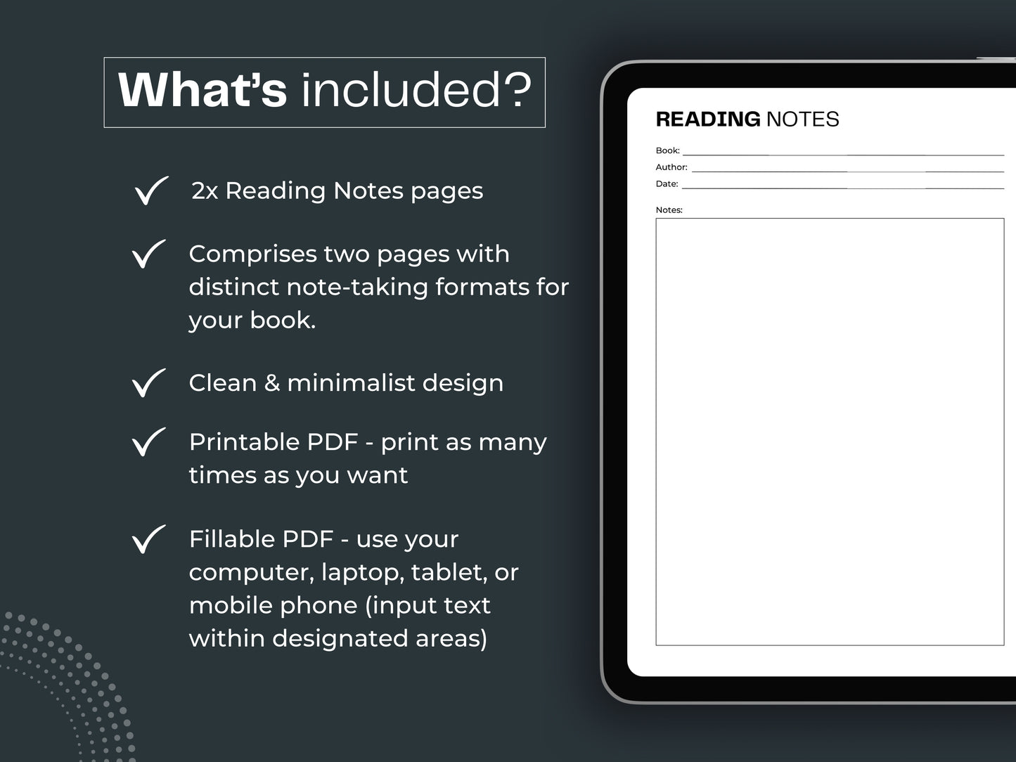Reading Notes | Reading Planner Insert | Book Reading Planner