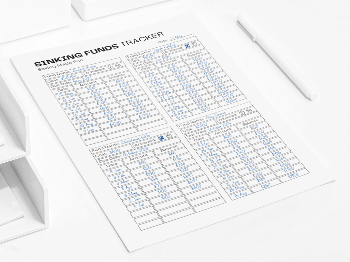 Sinking Funds Tracker Printable | Savings Tracker | Goal Tracker