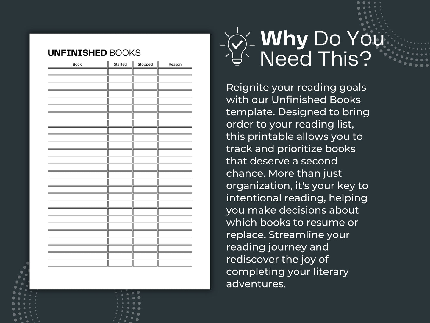 Unfinished Books | Reading Planner Insert | Book Planner
