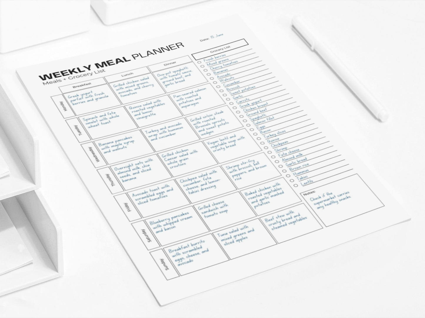 Weekly Meal Planner | Grocery List | Meal Plan Printable