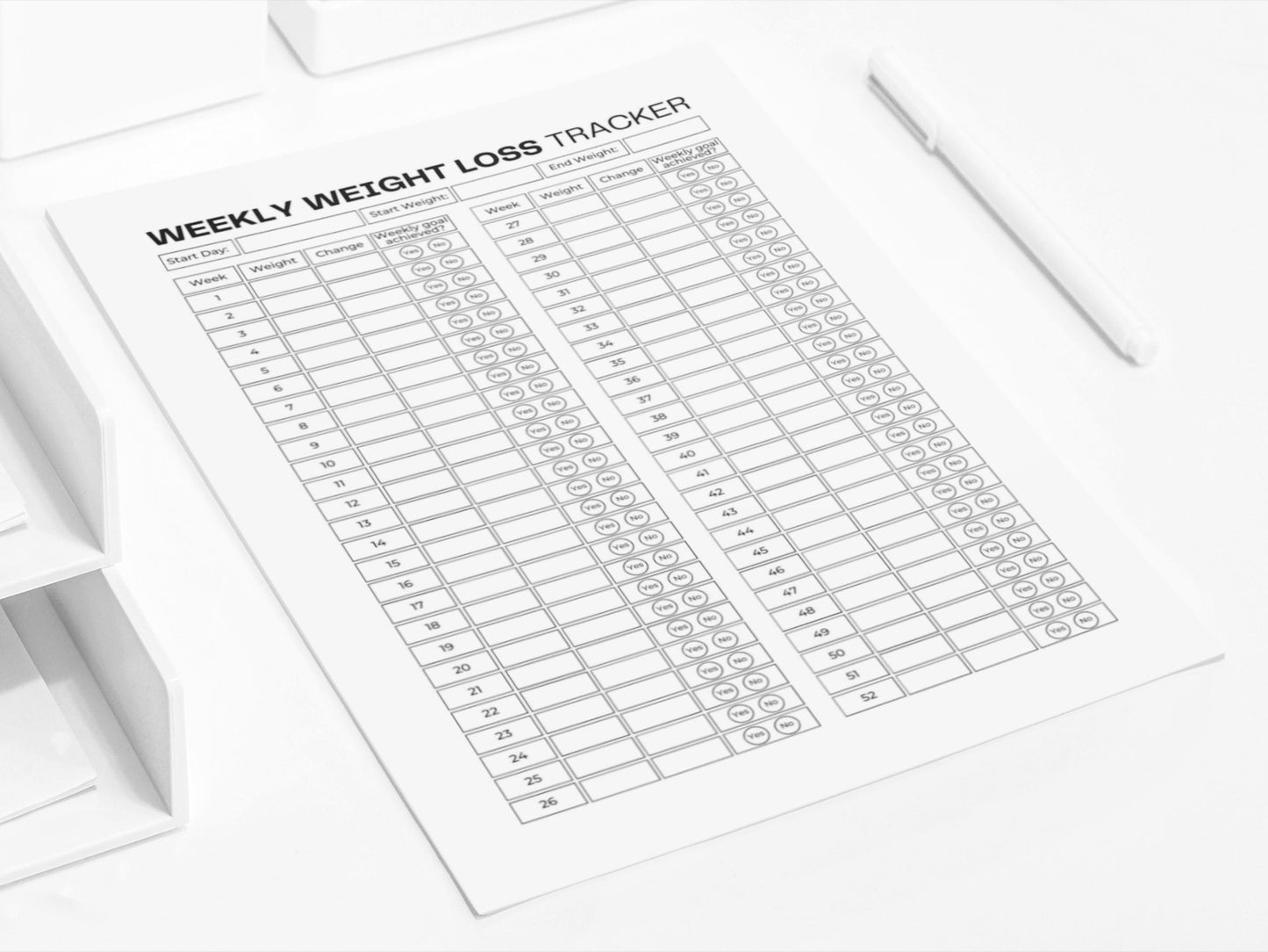 Weekly Weight Loss Tracker | Weight Loss Journal | Fitness Planner