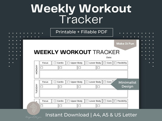 Weekly Workout Tracker | Weight Loss Printable | Workout Planner